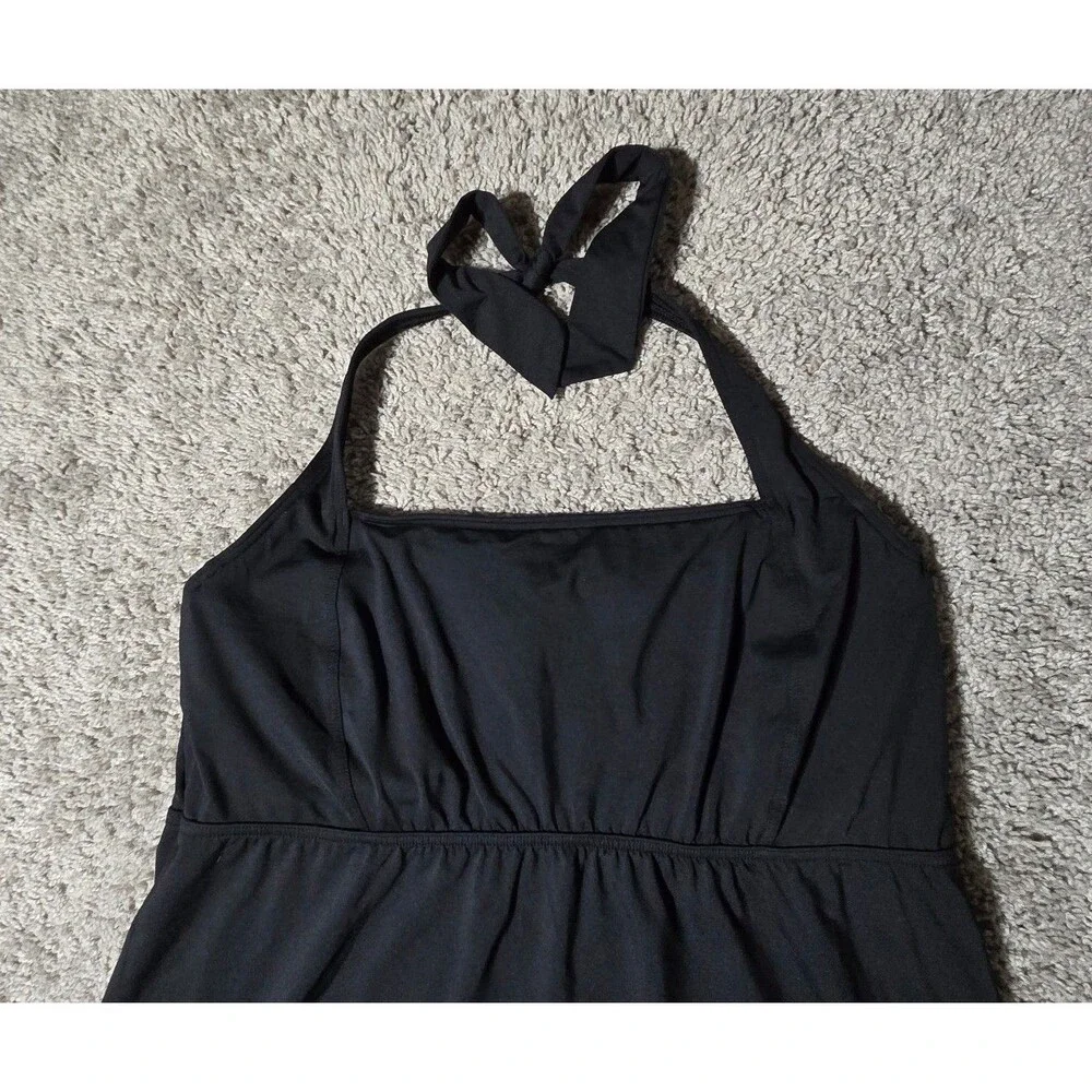 Lands' End 16 DD Halter Tankini Swim Top Underwire Built in Bra Black Flowy Fit